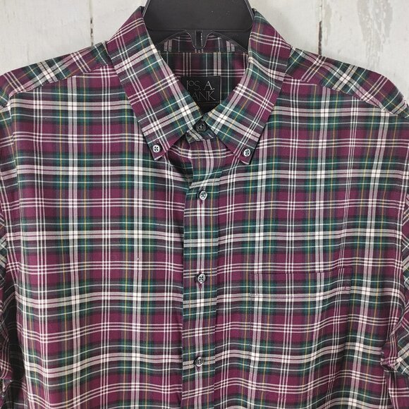 Jos A Bank Traveler's Collection Tailor Fit Multicolor Plaid Men's Shirt Size L - Picture 4 of 10